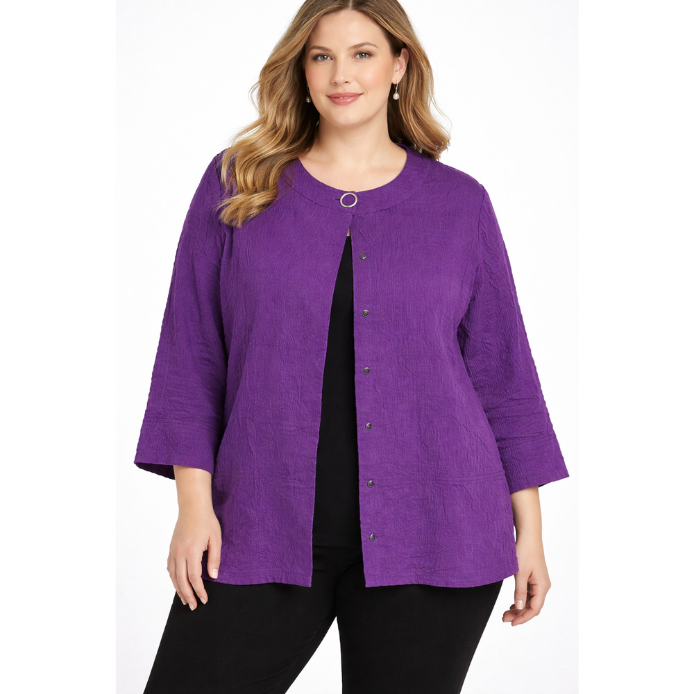 Coldwater Creek Purple Crinkle Jacket 18W Button Front Textured Top Plus Size